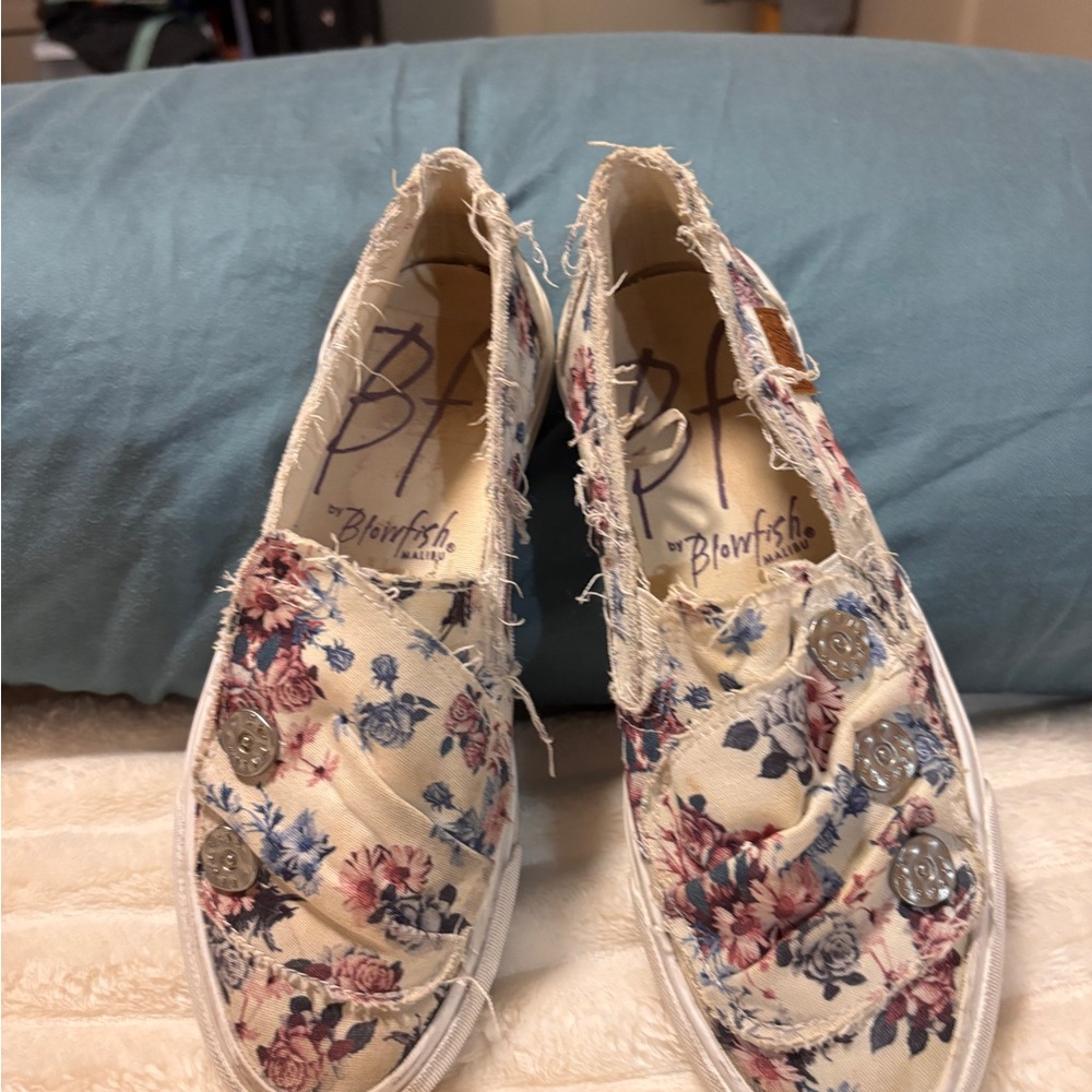 Blowfish Cream Floral Slip-On Flats with Button Accents
